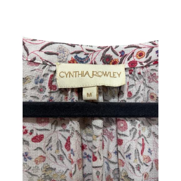 Cynthia Rowley Floral Blouse V-Neck 3/4 Sleeve Top Size Medium - Picture 2 of 6